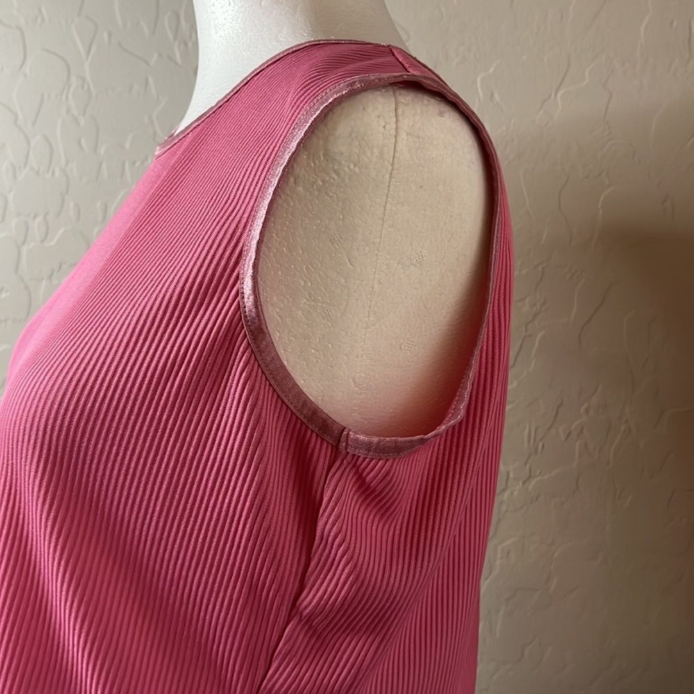 Allison Daley Petite pink ribbed top with satin trim sleeveless scoopneck SZ PS - Picture 3 of 9